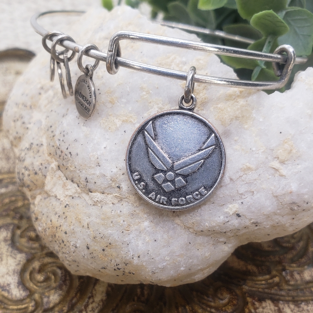 ALEX AND ANI US Air Force Charm Bangle Bracelet in Silver Tone